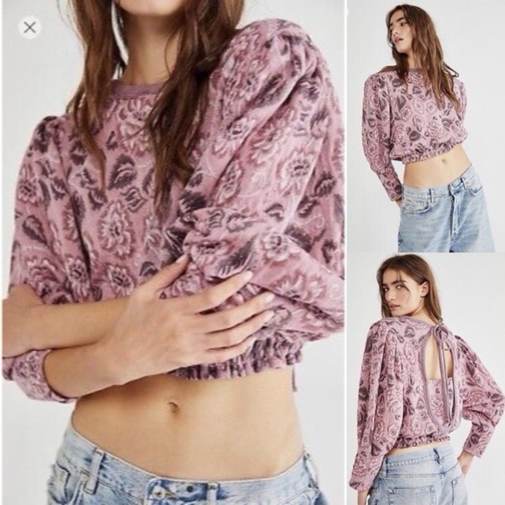 Free People No ordinary Cropped Top Pull Sleeve  
Pink Floral Small